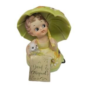 Vintage Josef Originals Porcelain Adorable Girl Holding Kitten and Umbrella U263